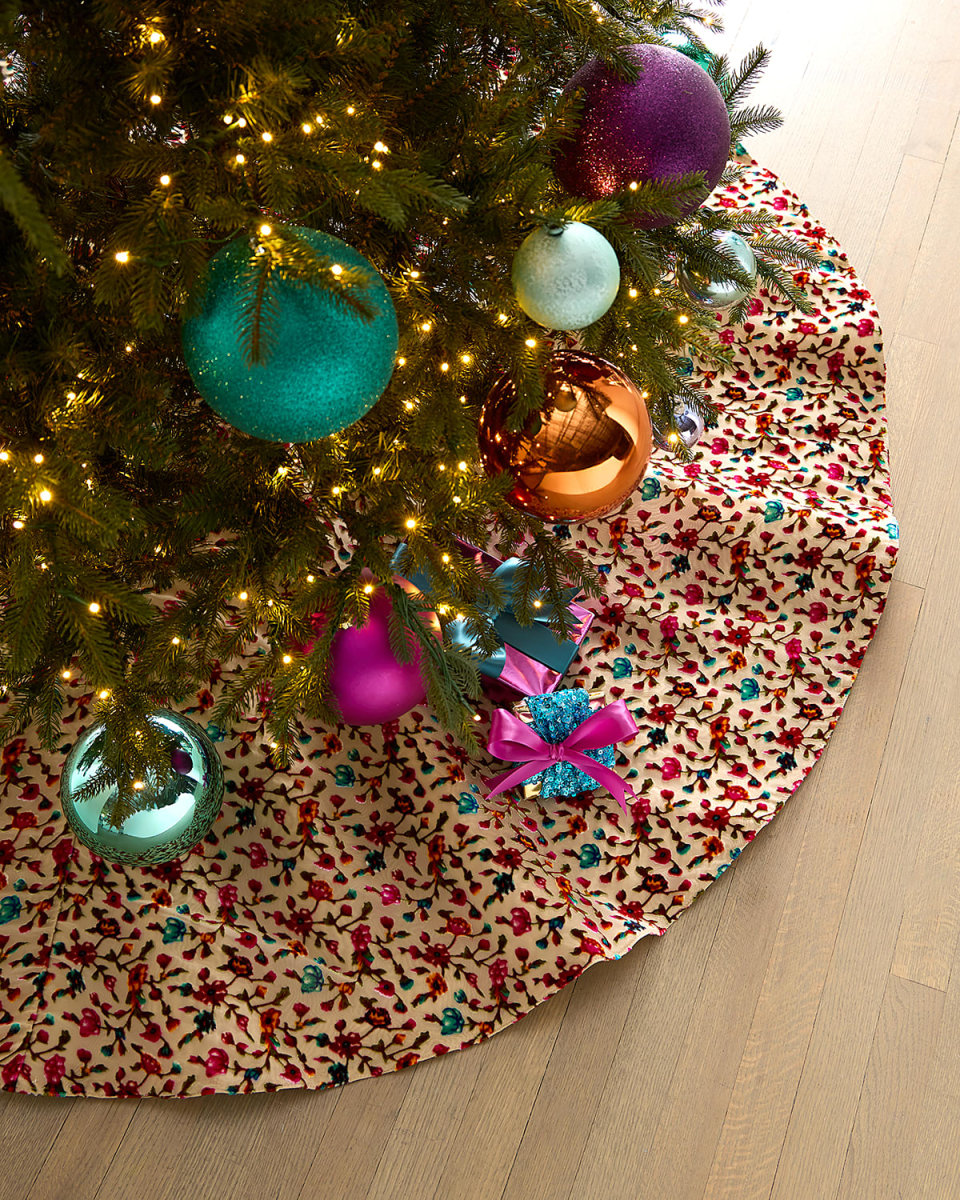 Floral Velvet Burnout Christmas Tree Skirt, 64"